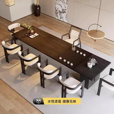 实木大板茶黑桌色茶书桌一体茶两用办公室CJP接待泡茶桌桌大型会