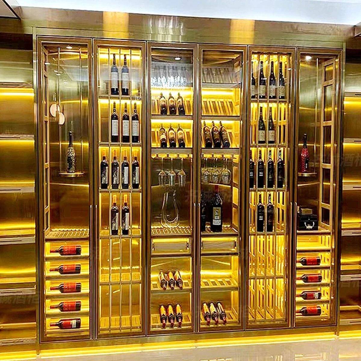 酒示类庄酒窖金属展玻璃红酒柜酒架酒陈列柜柜装饰不锈钢恒SIU温