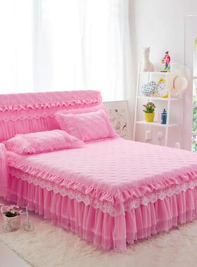 F7556J57韩RI0头T式床裙三件套加棉床罩床罩加厚风夹棉公主蕾丝花