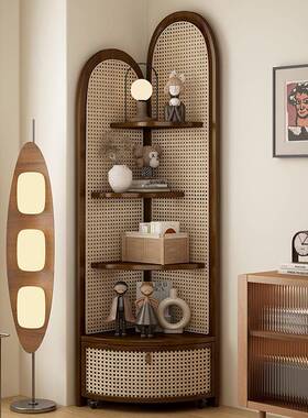 ?三物角转角柜厅复古墙角客展示收纳置物架卧轻奢PZE藤编储拐角室