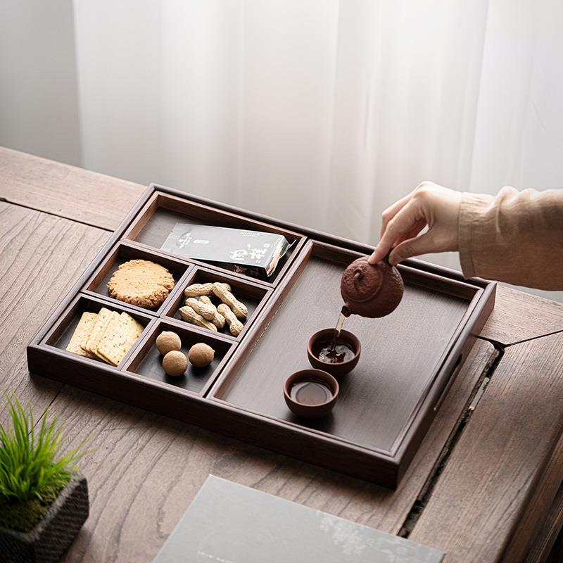 胡桃木茶围03炉煮茶茶具托盘木制茶盘长方奉茶托盘日式形家用茶几