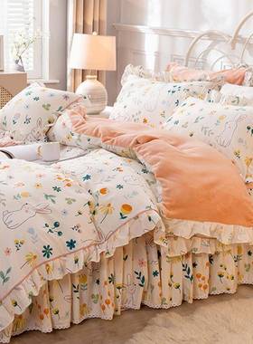 1件VPR韩版莱绒绒四件套AB法法F76HMM75兰床上用品棉加绒床裙款珊