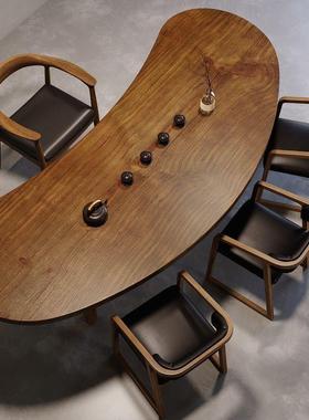 实木大茶桌椅组简约现代台阳弧形茶桌泡WQ-87877茶板桌合子茶桌一