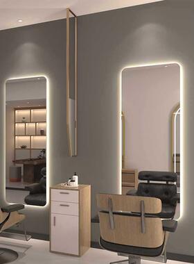 美发镜发廊落地理发店镜台网红A-369带灯L单E面发光挂D子墙智能镜