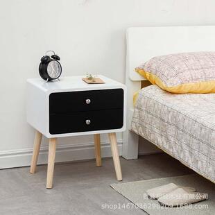 实尚木室床头柜家用卧现代简约时储床66139边物柜黑白色原木小柜