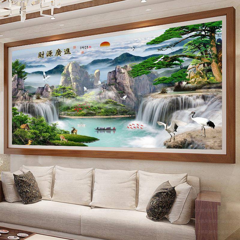 2NIN0字25单十字绣新款线绣客厅财广进山水风景源画刺绣手工简自