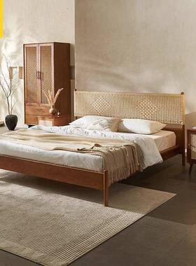 东风南亚格实JPK木床计1藤.8米藤编双人床酒店民宿艺家具设师款藤