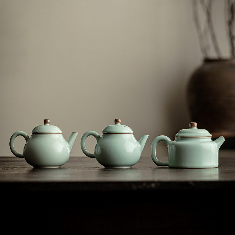 汝窑西施壶德化泡茶壶单壶陶瓷复古半手工青瓷开片茶具中式小茶壶