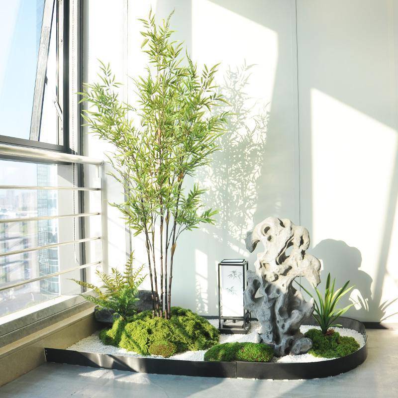 缘水仿真竹子楼梯植下造景物室内景观仿生绿关橱窗装CTF饰假植摆