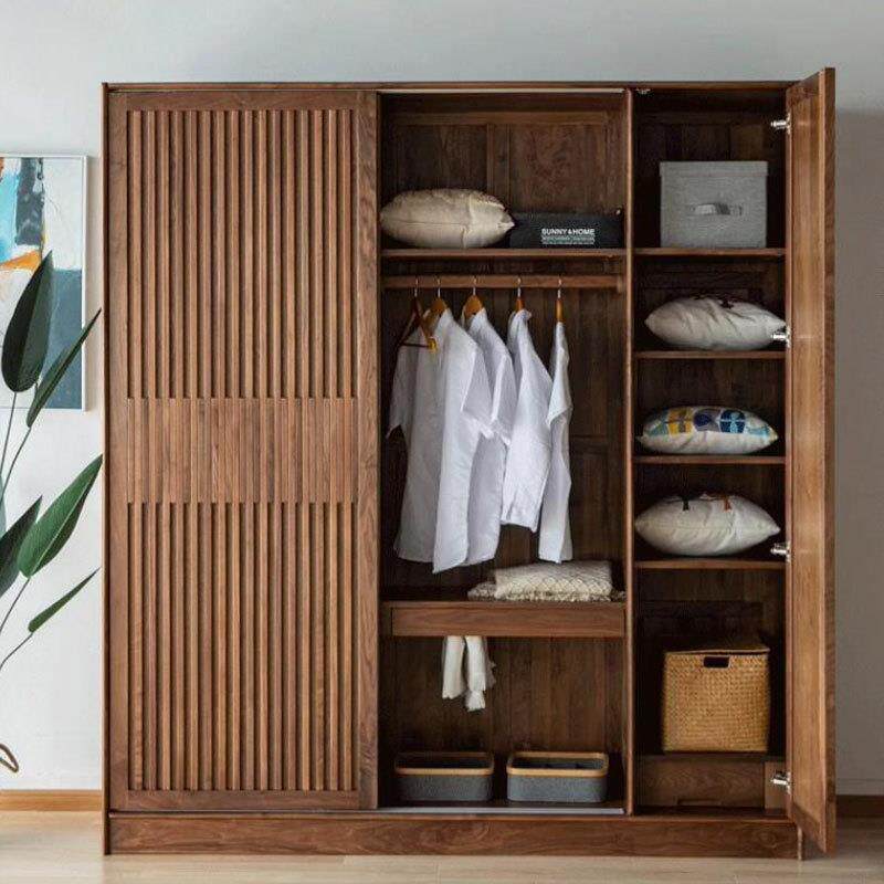 北美式黑胡桃门木日实yg-422木格栅木推拉衣柜简约现代樱桃橡木原