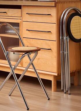 不占地方ZNP的椅餐子折叠凳子中古设计师家用吧椅可叠复放古藤编