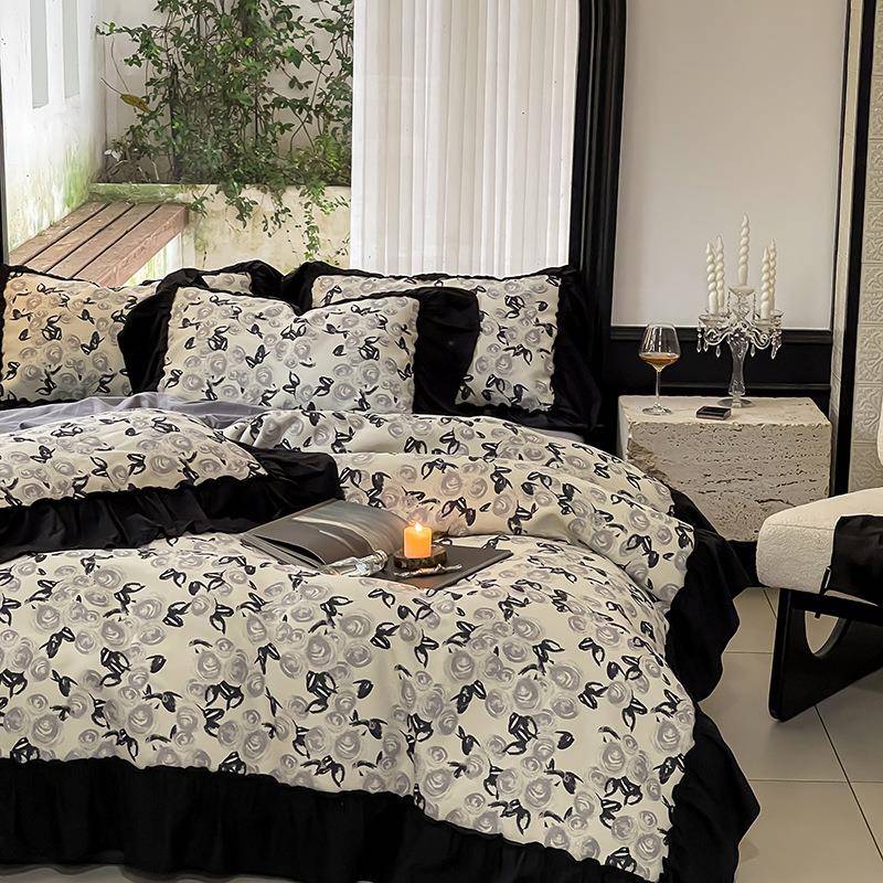 被厚公磨毛四件套全加棉纯棉2025新款KRN床单套秋冬法式主荷叶边