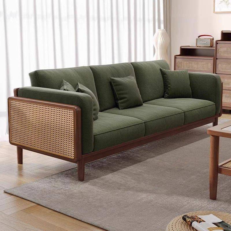 新中式木制布艺沙发椅桃编实木合沙发藤组民宿客厅小户型黑胡das6