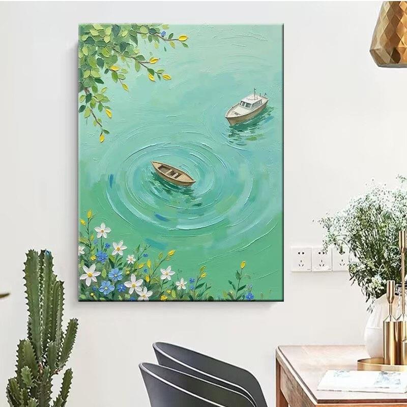 纯手绘KGU油绿景色客厅玄关装画石英饰砂立体肌理风画儿童房挂画