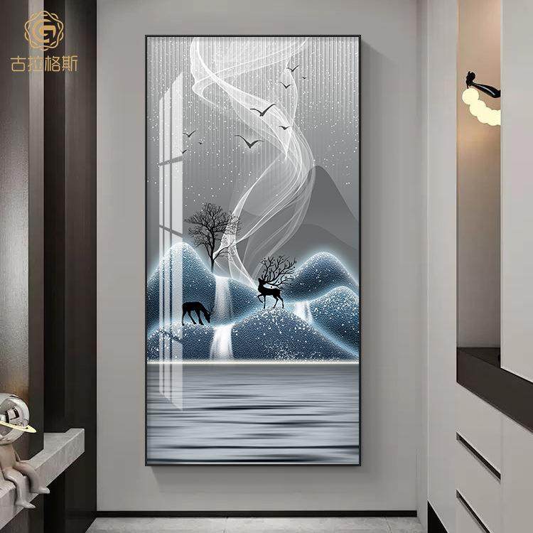 现代高入档户GIR玄关装饰进画门走廊过客道挂画厅玄幻轻奢福禄壁