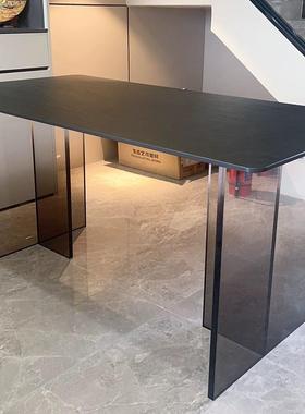 黑渐变亚克力透明浮腿悬ZVO弧形餐桌茶色几岛台桌支架支撑腿桌脚