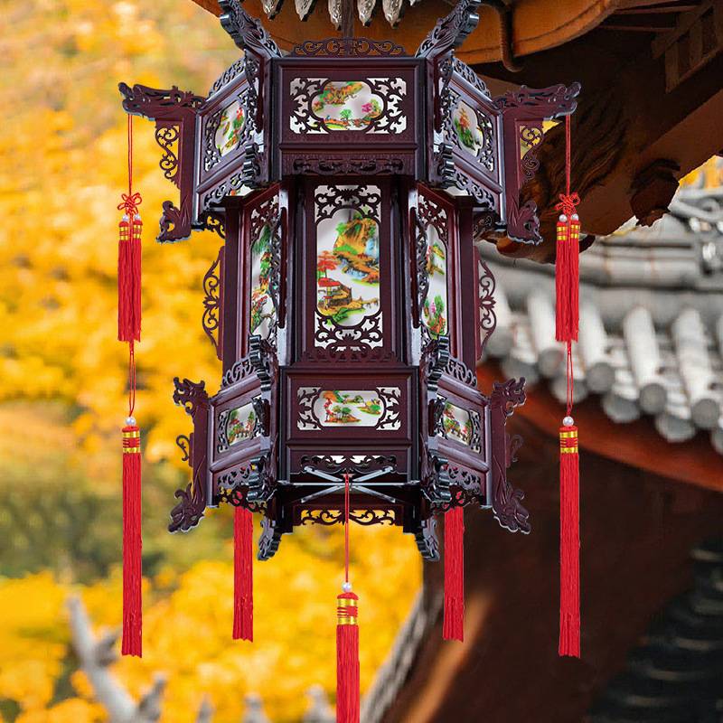 仿古中式实木灯笼六角中国风阳台大门结婚宫庭院led宫灯庭院装饰