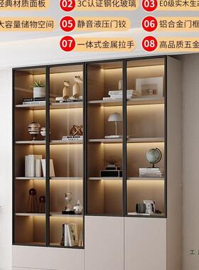 实木书柜一体整墙顶新制中式酒玻柜F98HSMJ9带璃门展示到柜定尺寸