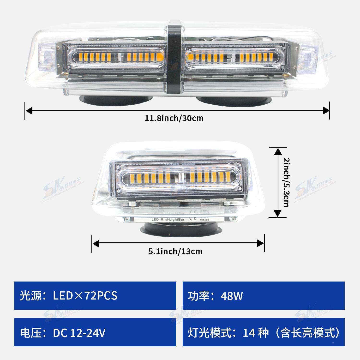 工72LED车爆闪警警示灯示汽灯程车吸顶灯车顶短排频闪灯12-4V车2