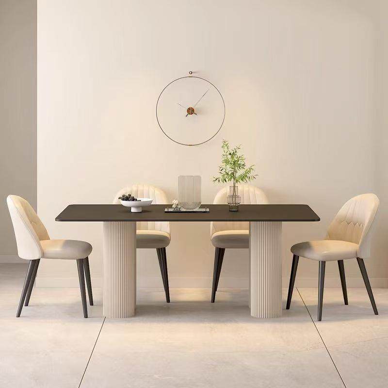 纯黑色岩板餐桌新款意式高端代简约家用0225小户FIS现形型长方吃