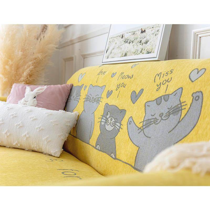 防猫F966ST9H抓沙发盖布冬款一片背式全盖黄色沙发套罩扶季手靠可