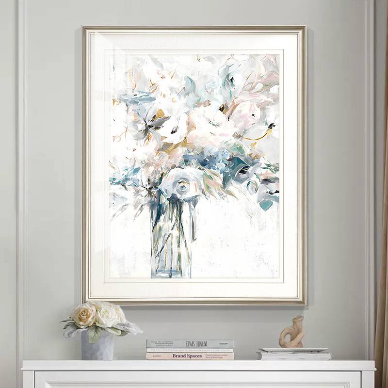 现代美式轻奢抽象花卉装饰画法式客厅玄关壁画餐厅餐边柜卧室挂画图片