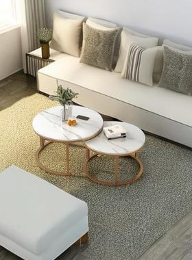 茶几轻大奢代小BEQ户型客厅家桌用圆形简现约理石is意式创意铁艺