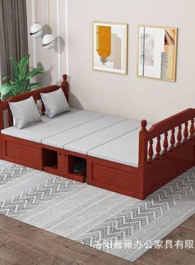 实木沙伸发IMW床家用客厅储物带书桌多功床能小户型双卧人坐缩床