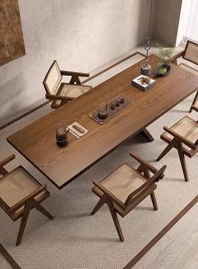 实木茶桌桌餐两用老办公板桌茶桌一体设计师茶款桌原木NUG大板泡
