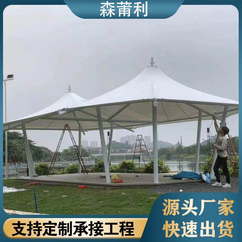 膜结张构车棚车棚充桩汽停车棚拉膜小区1545电自行车棚景观棚防水