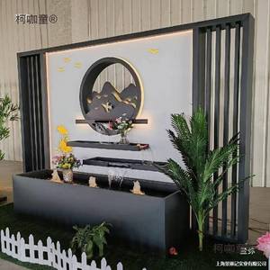 墅户外景庭院柯咖童瀑布不锈太钢屏风别影壁造中式迎门金属流水背