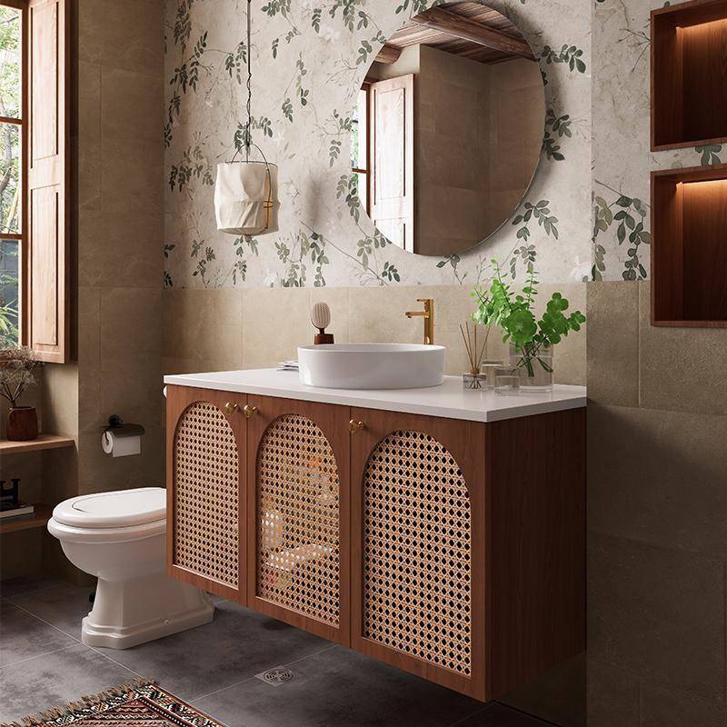 kv藤编橡木柜陶瓷体浴室组合日式可丽耐台N上盆洗3mC8ESDw漱台卫