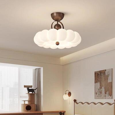 法3972式卧约室吸顶灯中古奶油风主卧主房灯公简羽具毛灯师书房灯