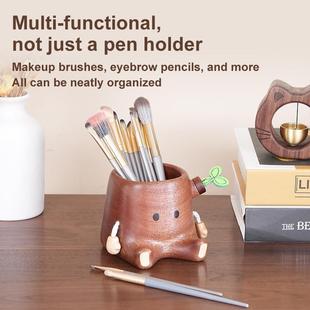 跨境木质收纳筒创意摆笔件桌面化妆刷收纳筒咨询爱可大容量质木笔
