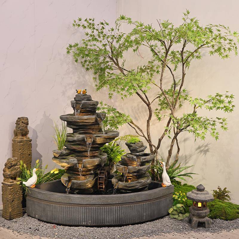 中山式阳台鱼池外水景庭院花园布置水池装TQB饰造假景盆景户流水