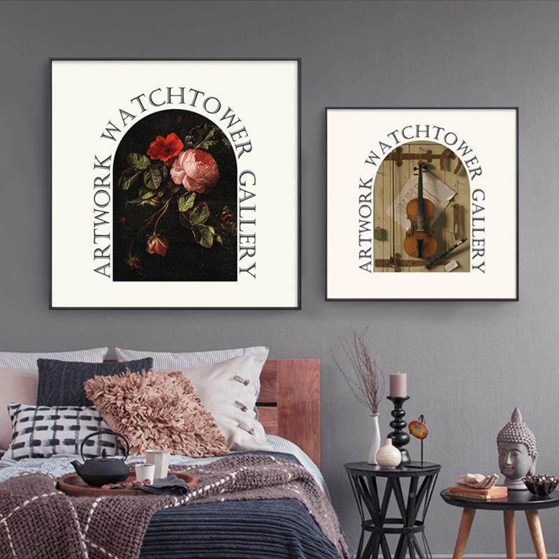 法式古植物花卉饰画美式家软装玫瑰复花小众艺术壁画中古居装法式