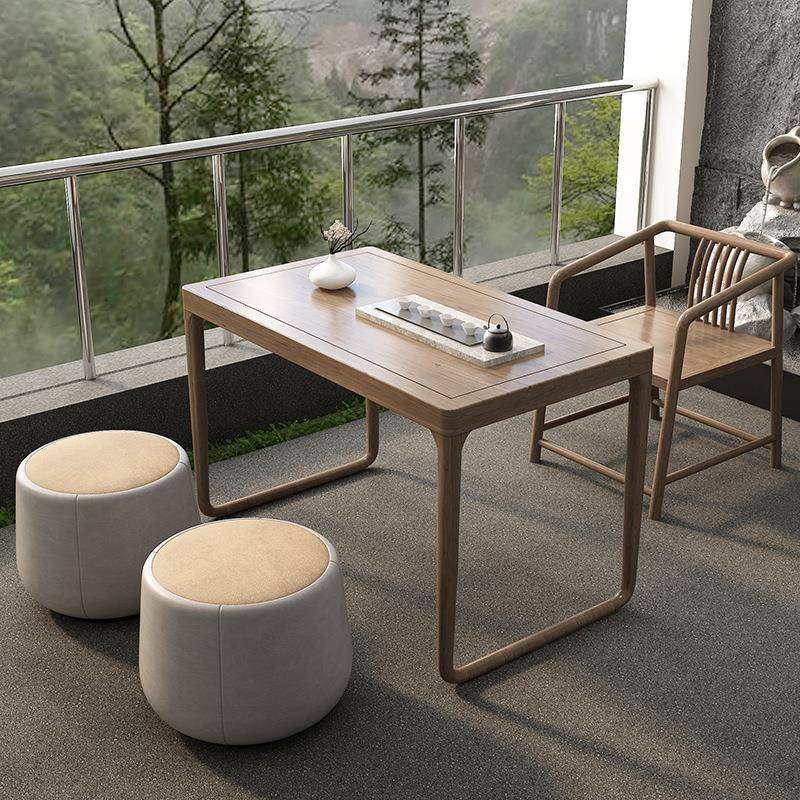 中式实木茶桌LIQ家简用阳台休闲长方形小茶台茶室约桌喝茶新椅组