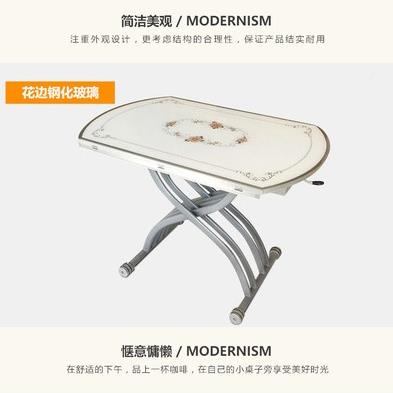 小型升FRP降茶餐桌两简约现几户代多功能折用叠伸缩圆形钢化玻璃