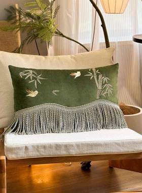 竹子风刺绣绣花丝古绒复中式发pxx10036轻奢法古式氛围客厅中国沙