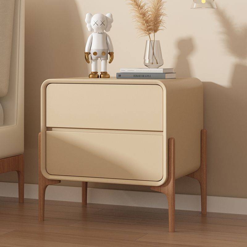 轻奢床头柜小型实木简约现代极简意式床边柜家用卧室皮质储物柜子