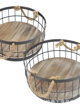 北美创子意铁木水果盘果篮家用现代约几客厅茶单JD66987层铁艺干