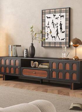 法复古电视收柜茶几黑色实木美式组合落地式小户型物储柜WTU客厅