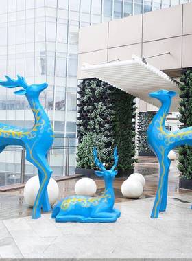 雕户抽象玻璃鹿塑园林1861花园外房产景观小品草坪装饰钢梅花鹿摆