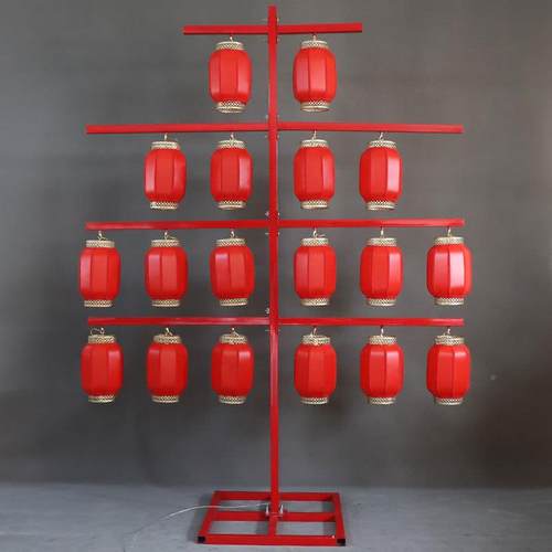 新款景婚庆HMS中式红灯笼屏风路引汉宫唐婚礼铁艺发光置灯架背布