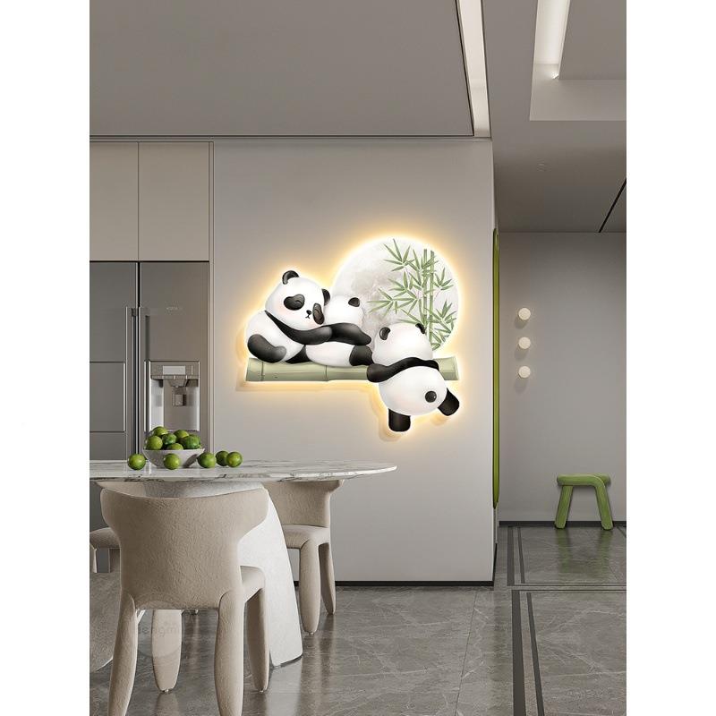 奶油餐厅装饰画熊猫jcy-2023壁风灯画现代轻奢儿床童房卧室头挂壁