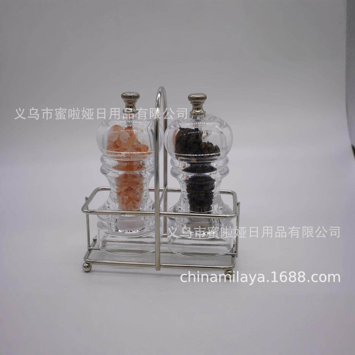 套装带架子新研磨器胡亚椒罐盐罐研工LS-G01具透明克力款磨调味瓶