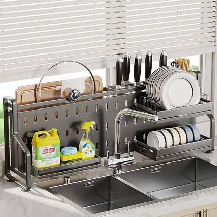 碗碟纳架厨房水槽放置物架功洗碗槽水池台收面多能ZDM窄款碗盘沥