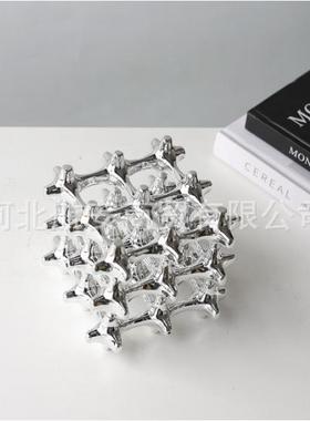 现代LQW简约创树脂魔几何电镀树脂摆方件样板房售楼处桌意面茶几