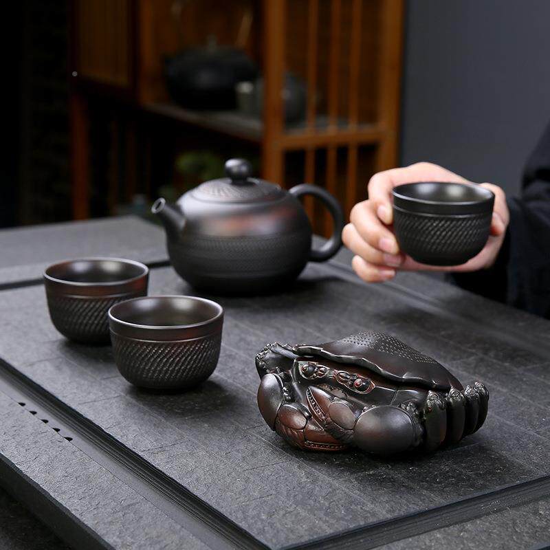 蟹茶漏茶滤泡茶过CRF合滤网器手工紫陶滤茶器一组茶隔螃茶具体零