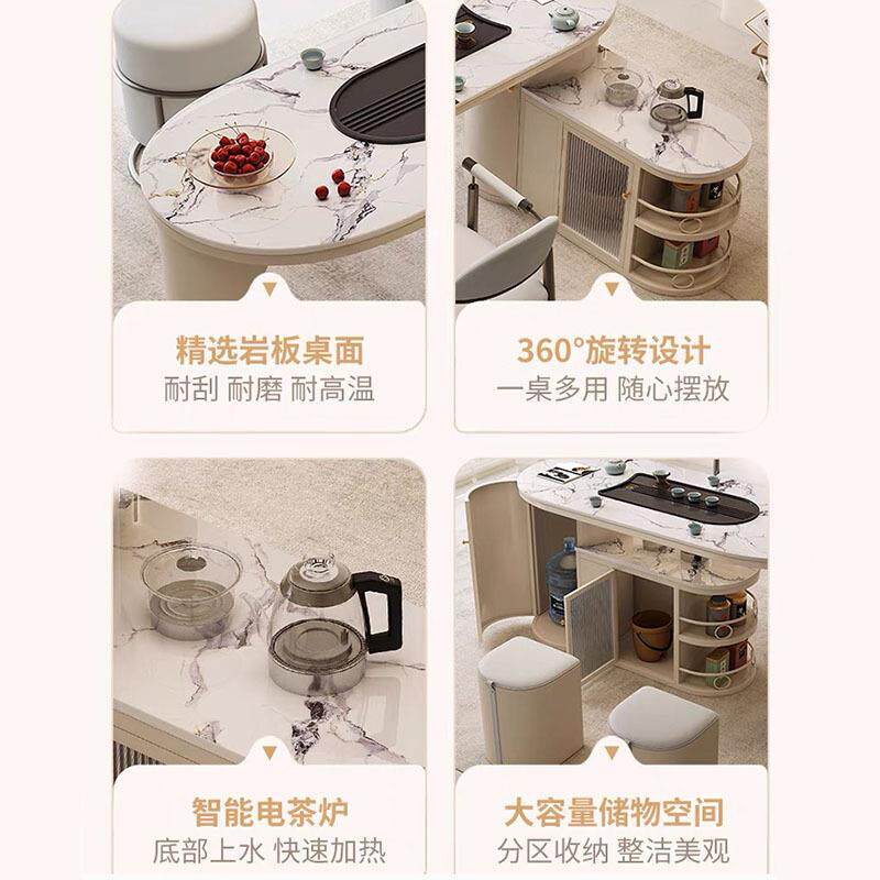 无品牌/阳台奢岩板茶桌椅组合现代简约台家轻可移动茶桌茶烧用水